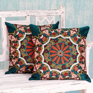 Novica Floral Forest Floral Embroidered Pillow Cover NVC5200